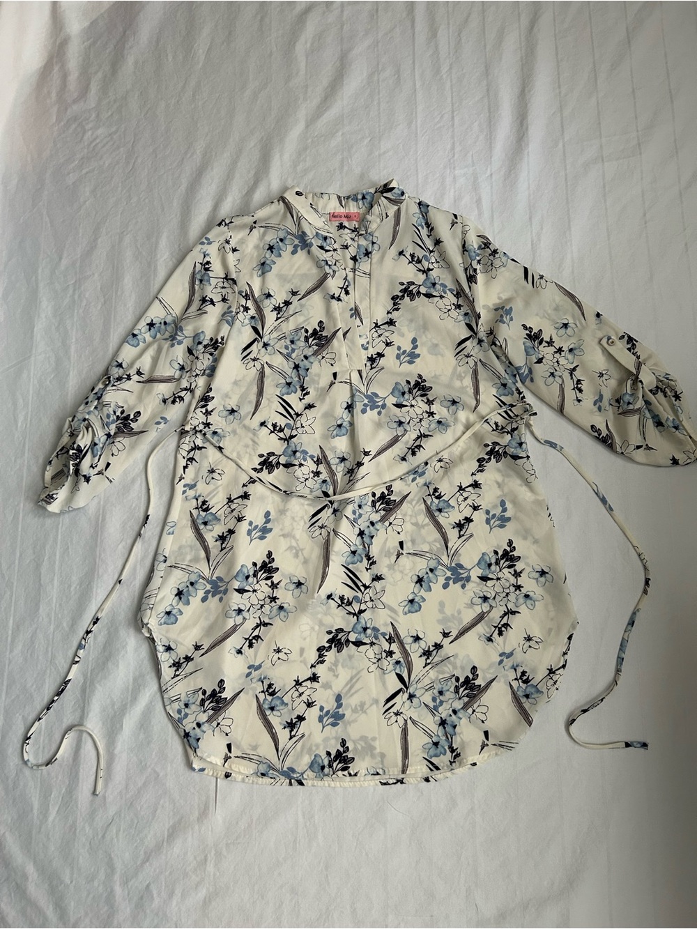 Hello MIZ White Maternity Tunic with Light Blue Floral Print